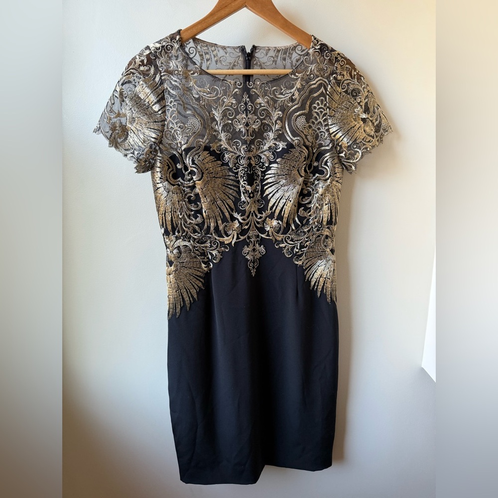 MARCHESA NOTTE Embroidered Silk Dress‎ Metallic Old Money Cocktail Elegant 6